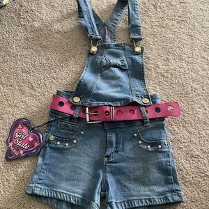 Girl state jean denim shorts with pink belt Overalls sz 10 new with tags
